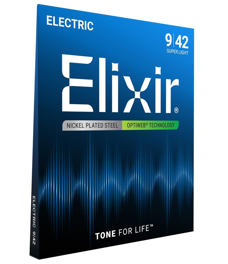 ELIXIR أوتار إليكسير 19002 للجيتار الكهربائي مع طلاء أوبتي ويب، خفيف جداً (.009-.042) - Image 1